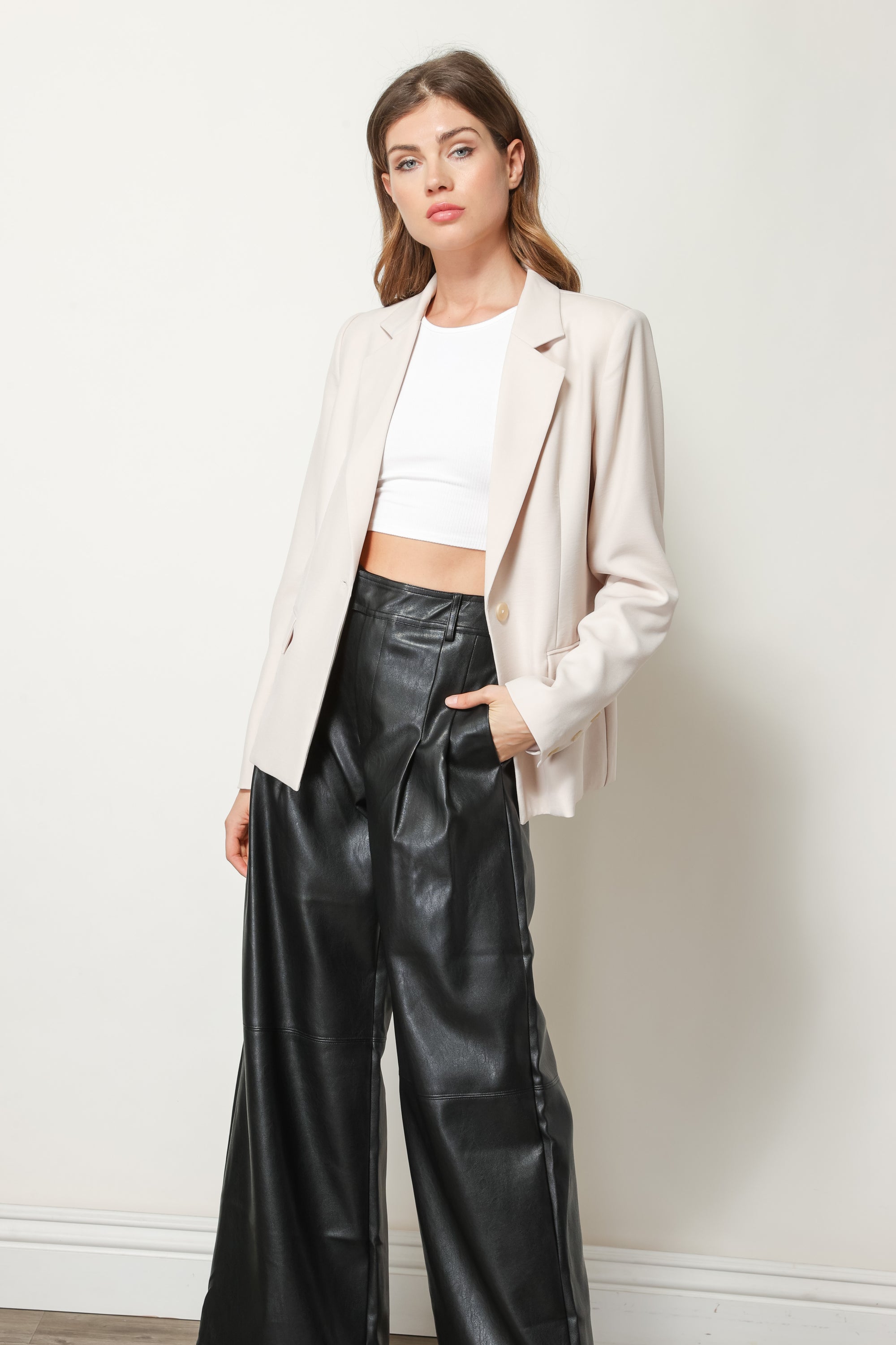 Monari Imitation Leather Trousers Black | Cilento Designer Wear